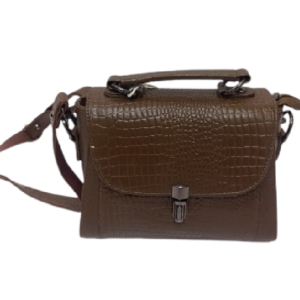 Leather sling bag croco texture in brown