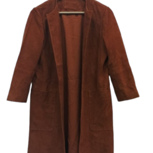 suede leather women long shrug coat