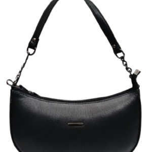 Leather Moon shoulder Bag in Black smoothe finish